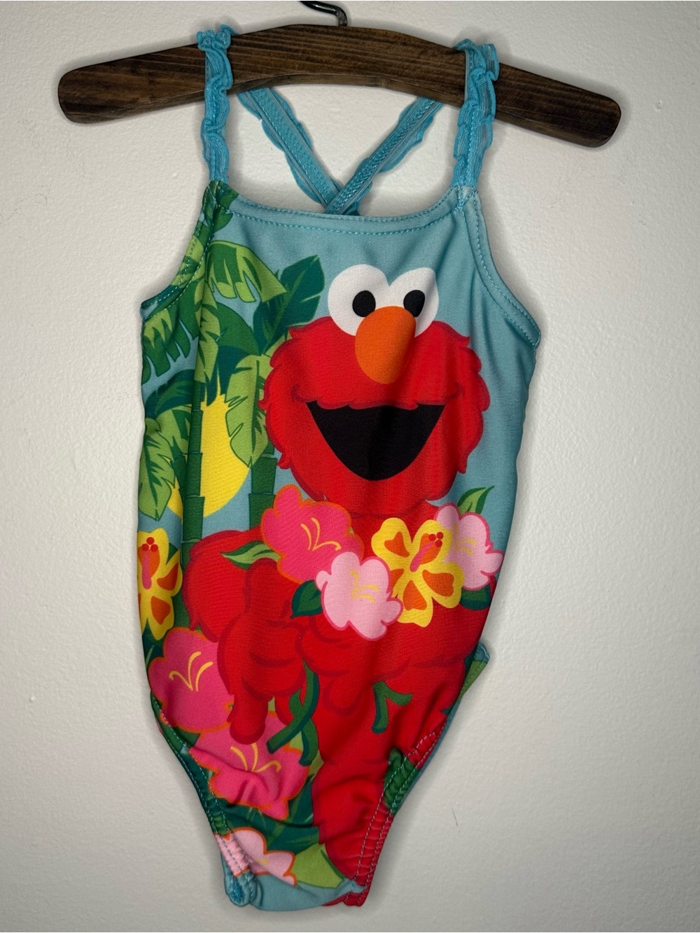 Y2K Vintage 2000 Sesame Street Elmo 12M Baby Girl Blue Graphic Swim Suit 1-Piece